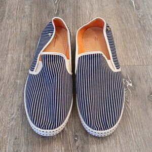 Rivieras Mens Blue and White Stripe Slip Ons in size EU 45